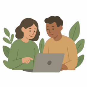 Illustration de collaborateurs devant un ordinateur