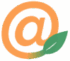 symbole arobase orange et feuille verte
