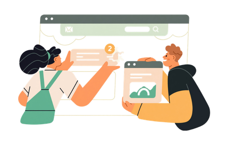 Illustration de 2 personnes travaillant ensemble