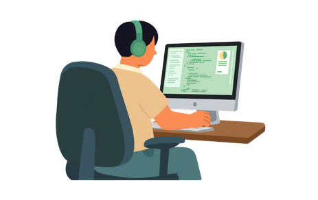 Illustration d'une personne en train de travailler sur du code informatique